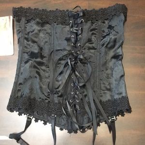 White and Black satin  lace corset